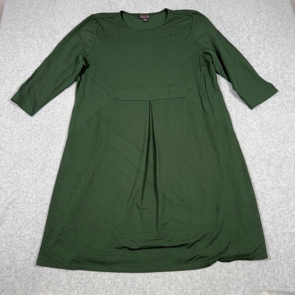 J. Jill Wearever Forest Green Knit 3/4 Sleeve Pleated Tunic Dress XL Fall